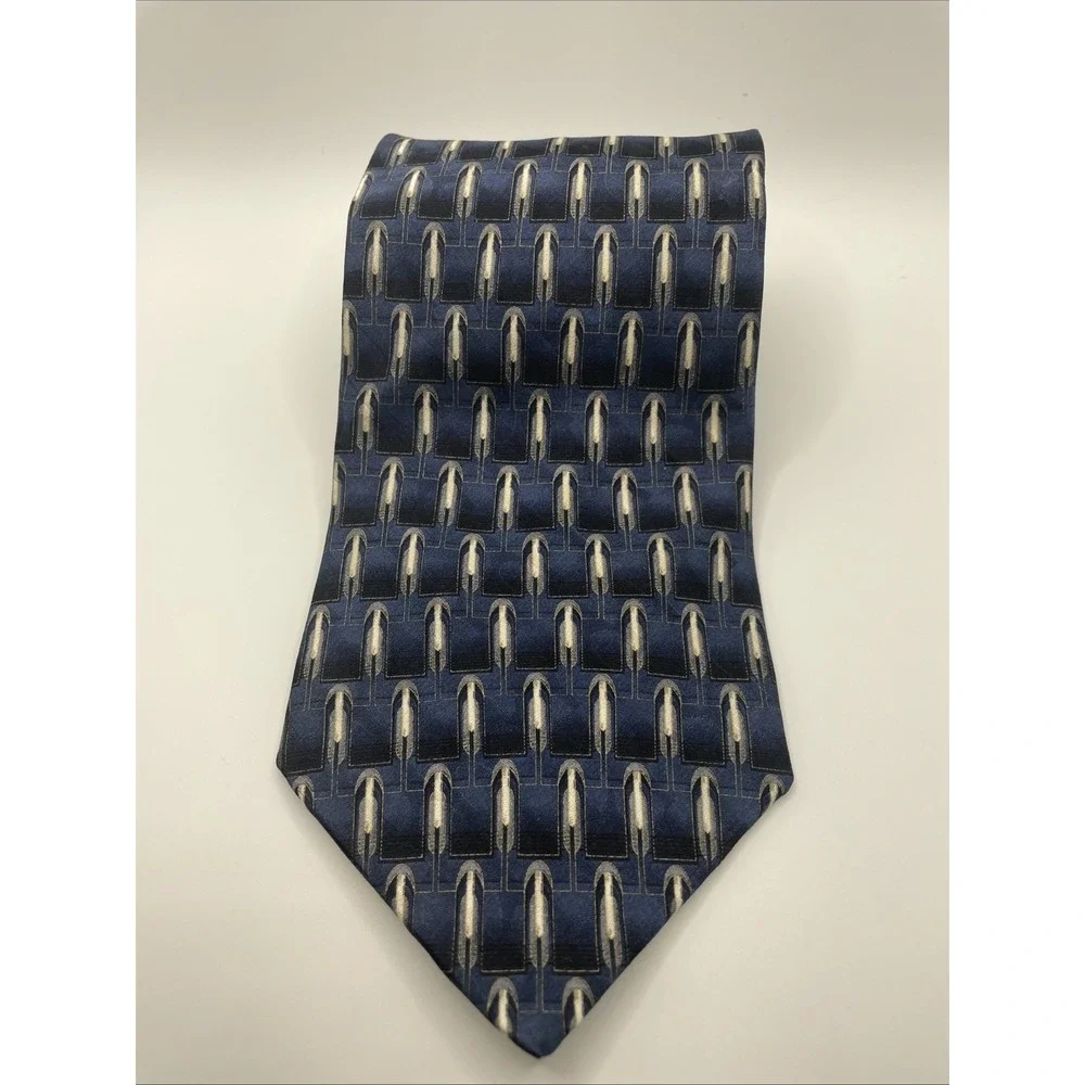 GIANFRANCO RUFFINI ITALY Men's Designer 100% Fine Silk Woven Neck Tie Blue/Ivory